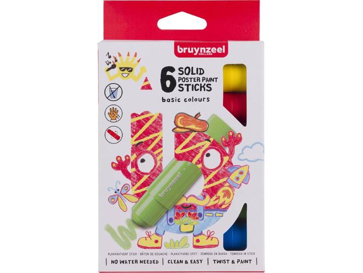 Bruynzeel Plakkaatverf sticks set Basic - Verfstiften - 6 kleuren (set van 6)