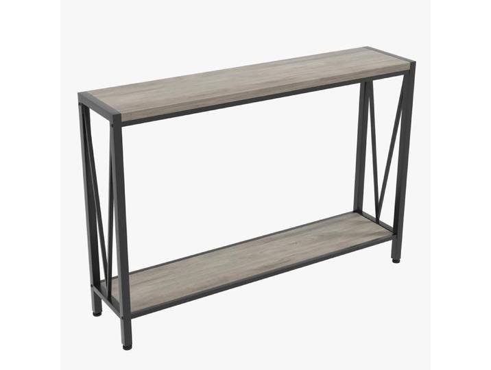 GARVEE Console industrielle à 2 niveaux table d'entrée étroite de 109 cm avec étagères de rangement ouvertes -gris