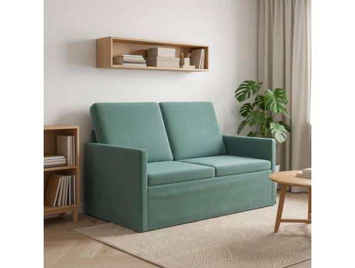 2-Sitzer Sofa Meergrün 130 x 81 x 82 cm Samt Eckige Form,Metallrahmen,Kissenrücken,Samtoberfläche,Anleitung inklusive