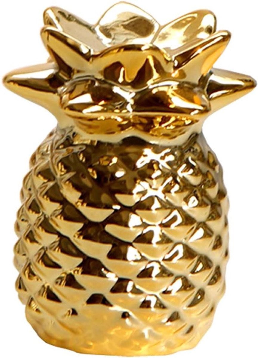 Handgemaakt Keramisch Ananas Beeldje in Goud, Hoogte: 8 cm