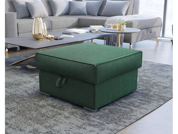 Bequemer Hocker mit Behälter - FERA - gepolstert mit Kordstoff in Flaschengrün