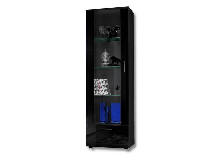 Komodee Vitrine Alessandria, Schwarz, Schwarz, Schwarz, Uni, 3 Fächer, Rechteckig, 60x192x42 cm, Esszimmer, Vitrinen, Vitrinenschränke