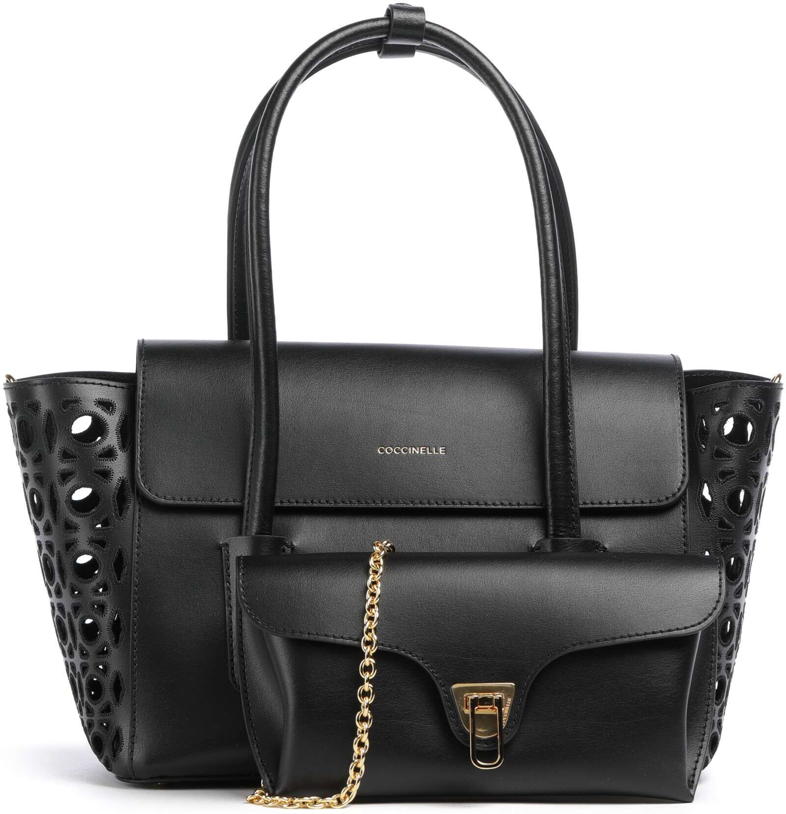 Coccinelle Beat Double Monogram Handtasche aus Leder, schwarz