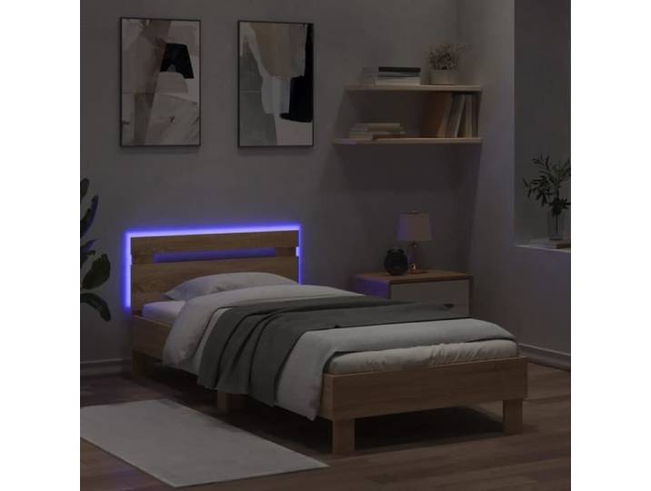 Cadre de lit - LE SHOP - 90x190 cm - Chêne sonoma - Bois d'ingénierie - Design contemporain