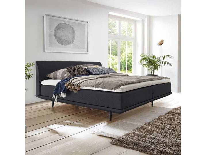 Boxspringbett Lajana Webstoff 160x200cm Taschenfederkern-Box Härtegrad: H3 Eiche skandinavisch, mit Partnerbezug