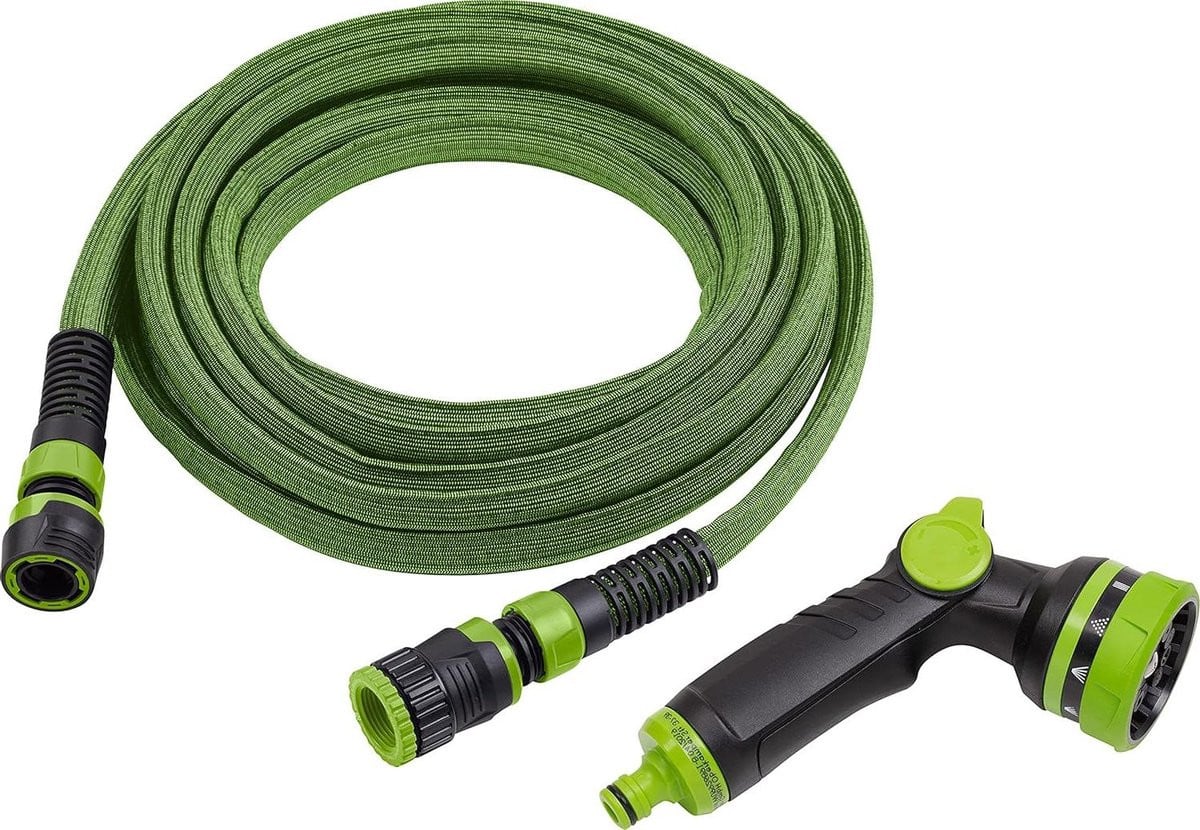 Flexibele tuinslang 15 meter met multifunctionele sproeier, groen