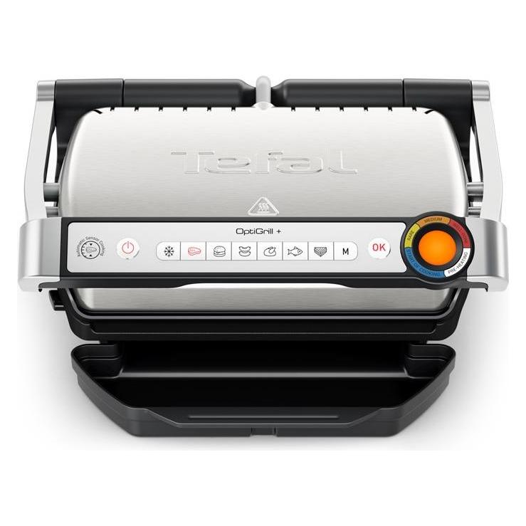 Tefal OptiGrill+ inkl. Grillzange Kontaktgrill (GC718D), Edelstahl (GC718D10)