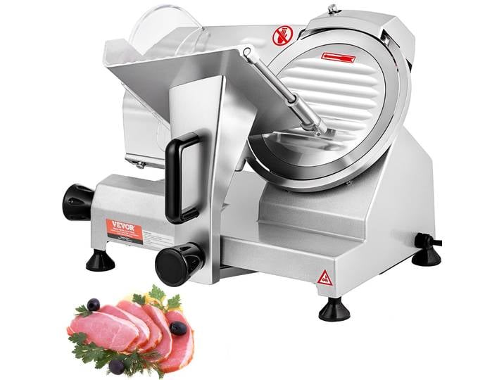 SucceBuy Trancheuse à viande électrique professionnelle, trancheuse à charcuterie 350-400RPM avec lame en acier au carbone de 8 pouces, épaisseur de coupe de 0 à 0,47 pouces