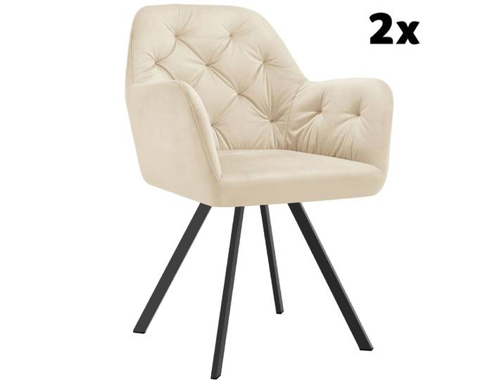 Lot 2 fauteuils pivotants 180° velours rembourrés matelassés crème