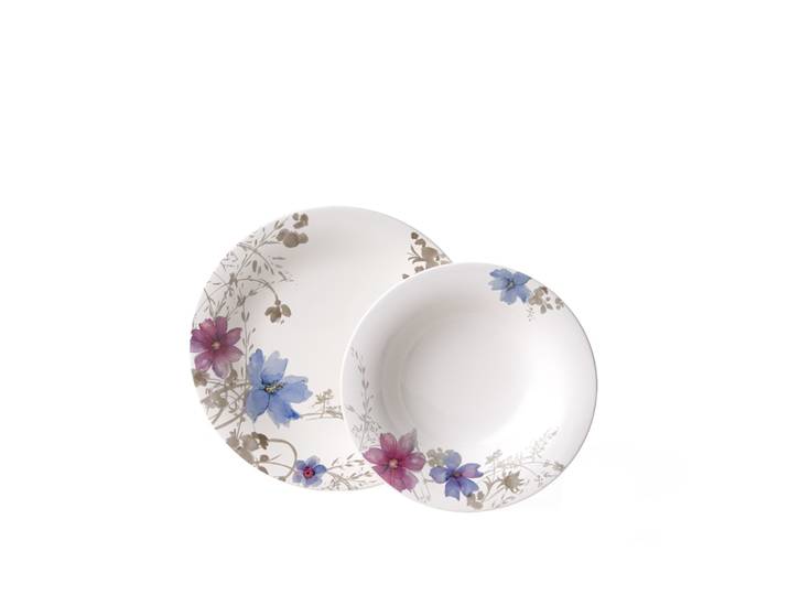 Tafelservice VILLEROY & BOCH Mariefleur Gris Basic , bunt, 12 Stk., Fine China-Porzellan, Geschirr-Sets, Tafelservice, Teller Set, Made in Germany, Fine China Porzellan