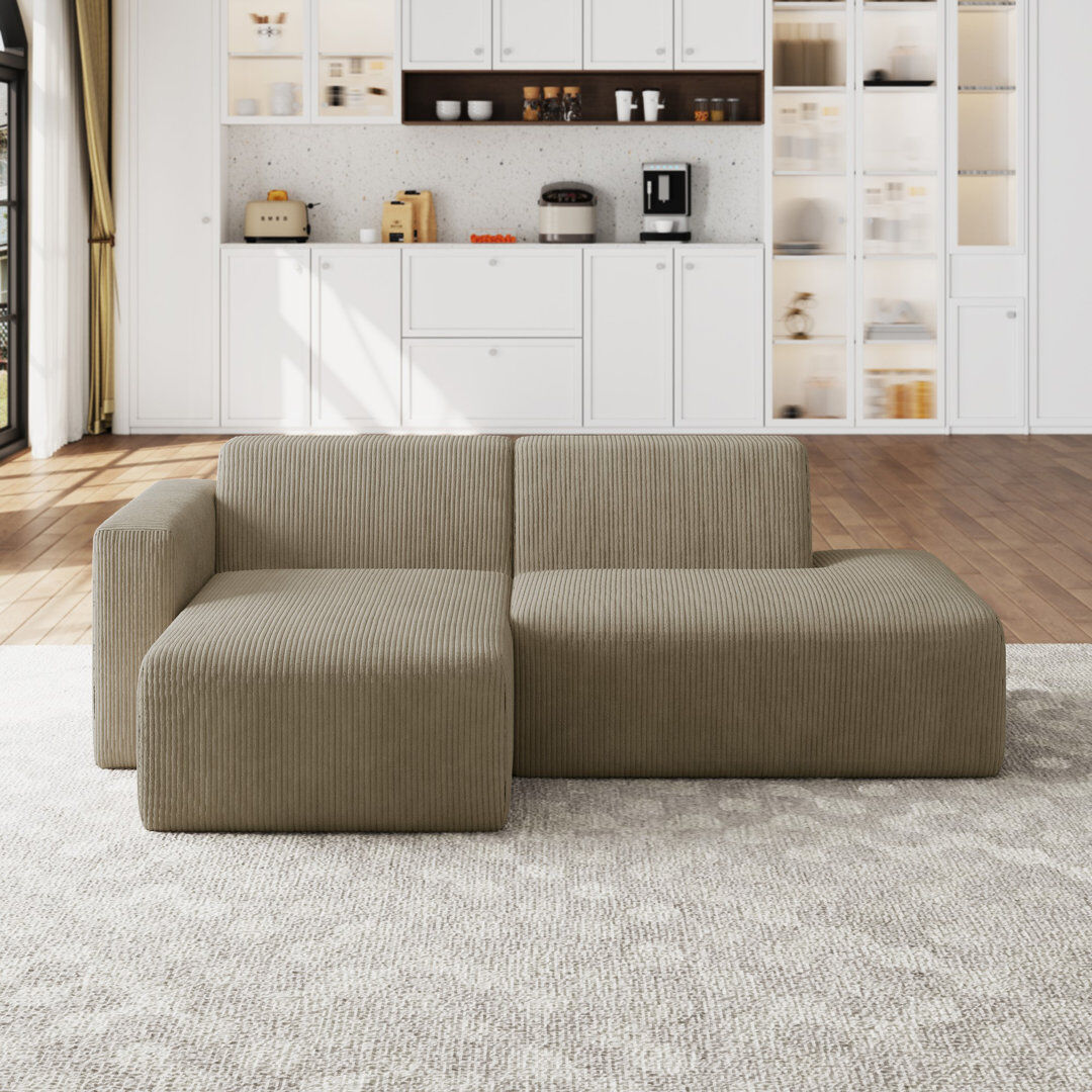 Blue Elephant Berlare Modular Corner Sofa Khaki Corduroy 81cm H X 240cm W X 145cm D