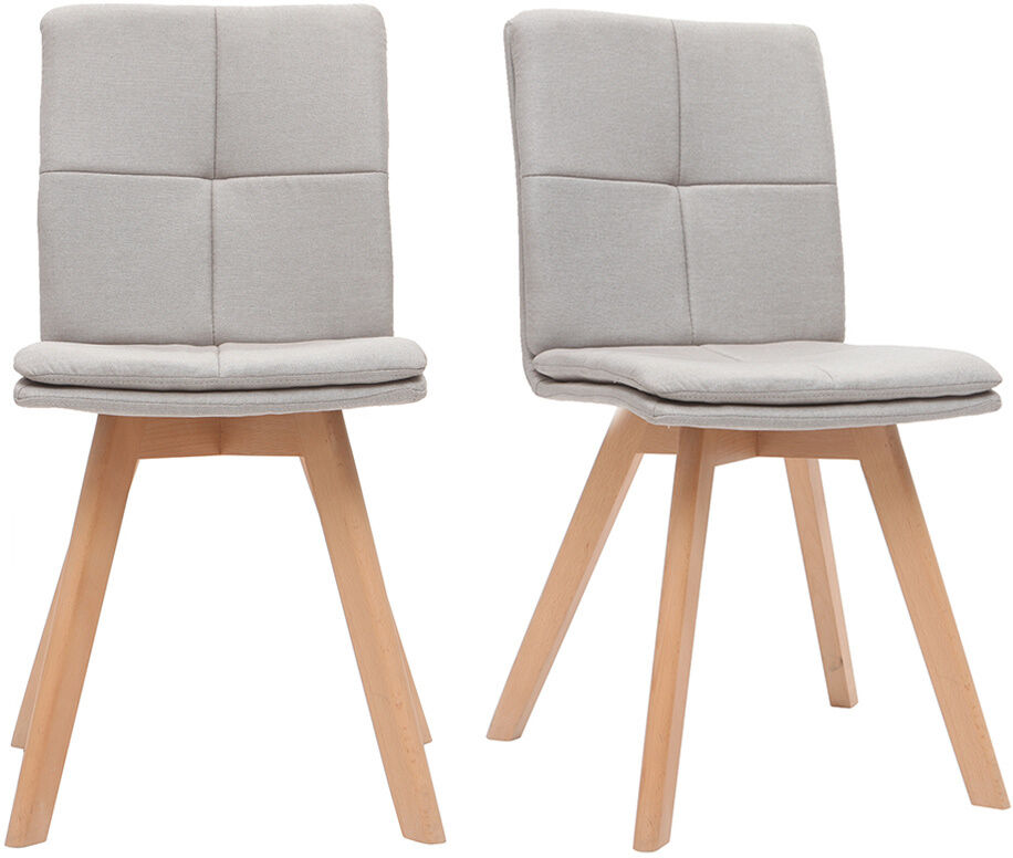 Miliboo 2er-Set Stühle skandinavisch Naturfarben Stoff mit hellen Holzbeinen THEA