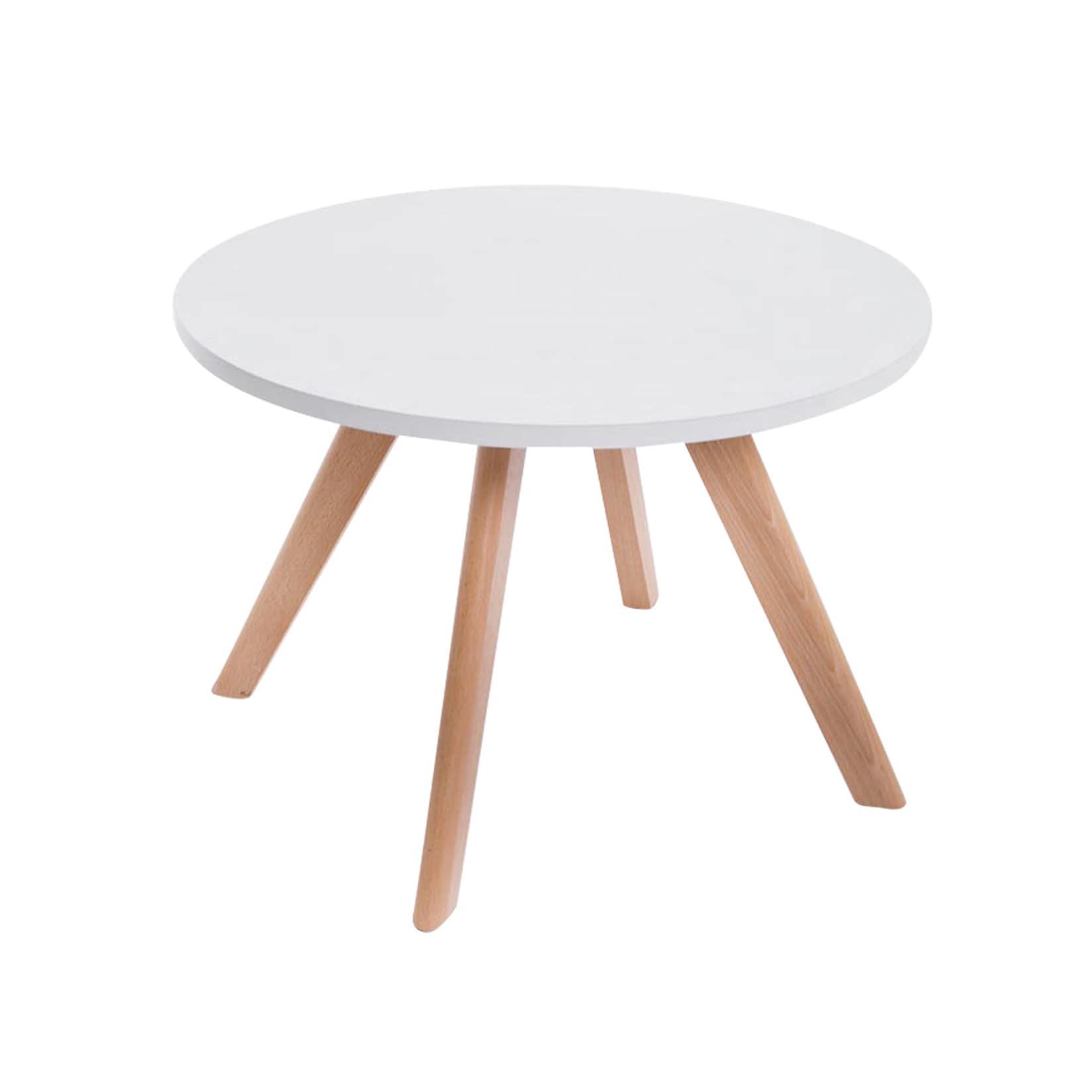 CLP Design-Beistelltisch EIRIK aus Holz I Runder Teetisch mit matt weißer Tischplatte I Kompakter Couchtisch mit Holzbeinen