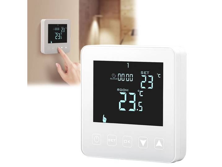 Wand Thermostat für Fussbodenheizung, Touch-Tasten, LCD-Display, programmierbar