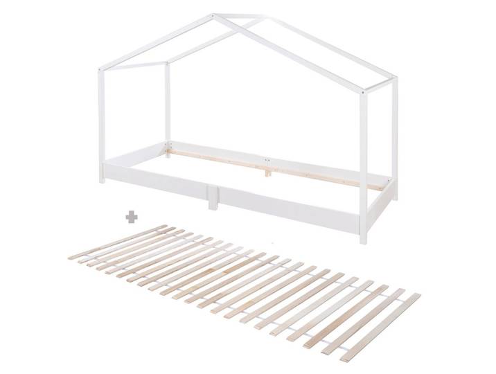 HAUSBETT 90 x 200 cm Bodentief inkl. Latterost weiß
