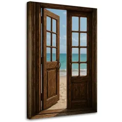LEINWANDBILD Shabby Chic Blick auf eine Tür zum Strand 70x100cm