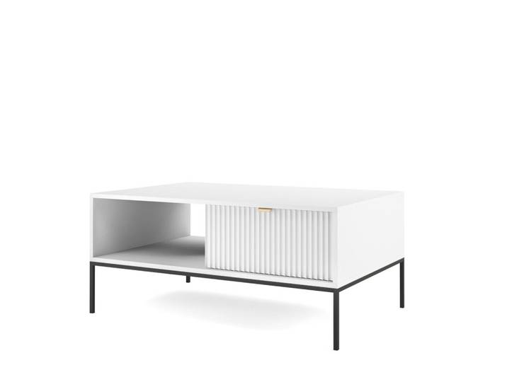 Komodee Couchtisch Nanaimo Sto1-2S Profilierte Fronten, Weiß, Metall, 104x48x68 cm, Wohnzimmer, Wohnzimmertische, Couchtische