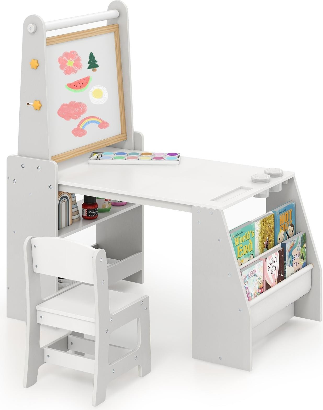Northix Kindertafel en stoeltje set met standaard - grijs
