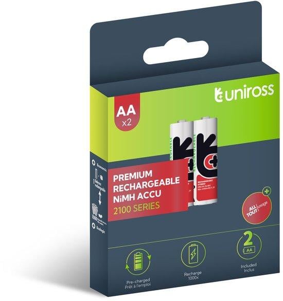 Uniross Ni-MH AA HR6 oplaadbare batterijen, 2100mAh, 4 stuks