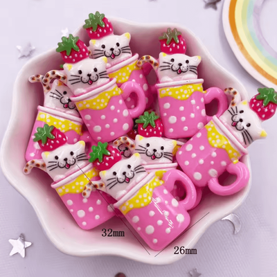 Inspire Curations Kawaii Cartoon Cat Resin Charms Colorful Flatback DIY Craft Decor Set (10PCS) m