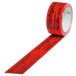 Transpak, Klebeband, Kennzeichnungsband Breite 50mm Länge 66m Stärke 52μ PVC rot Aufdruck Bruchgefahr (50 mm)