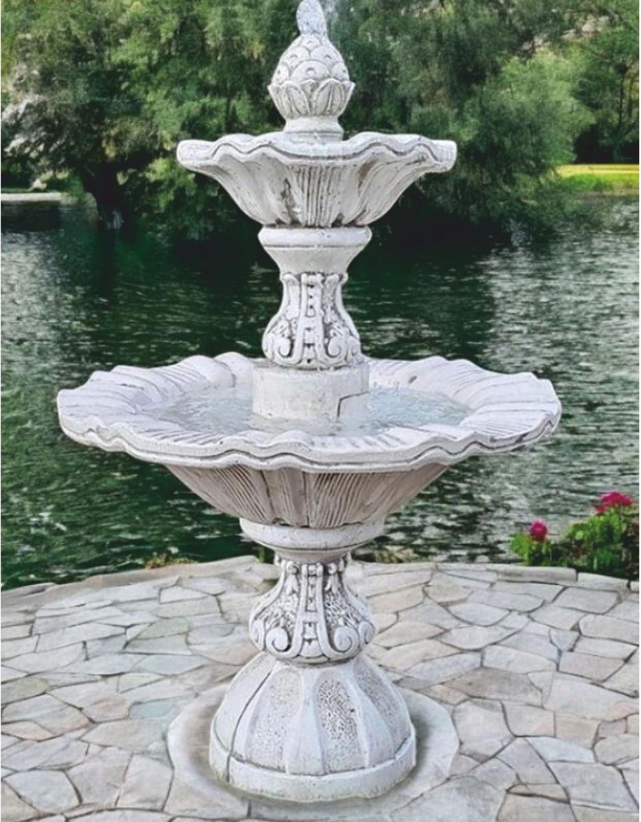 Casa Padrino Barock Springbrunnen Grau Ø 82 x H. 120 cm - Barock Garten Deko Brunnen