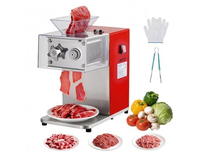 VEVOR Fleischschneidemaschine 850 W, Fleischschneider 3,5 mm Schnittstärke, Ideal zum Zerkleinern von Fleisch ohne Knochen & Weichem Gemüse, Schneidemaschine für Küche, Restaurant & Supermarkt