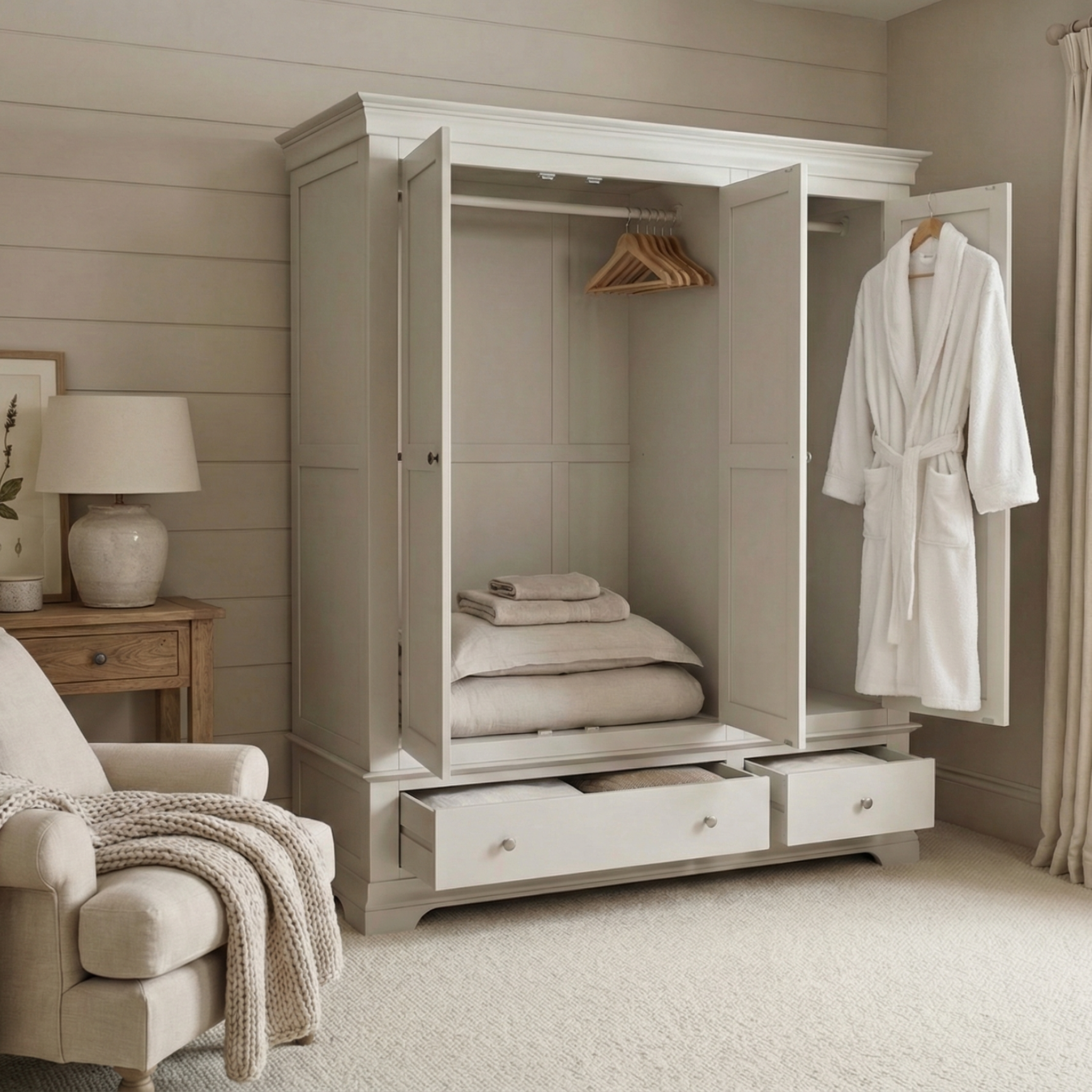 Chalbury Triple Wardrobe in Pebble Grey