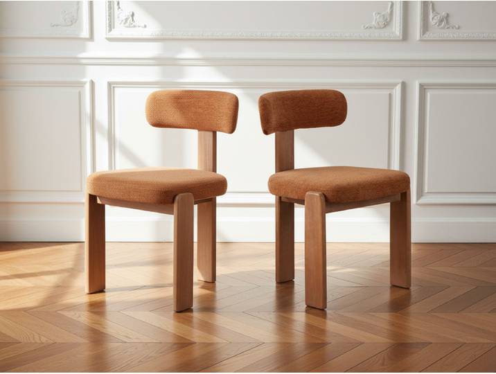 Lot de 2 chaises TANYA chêne massif et tissu texturé