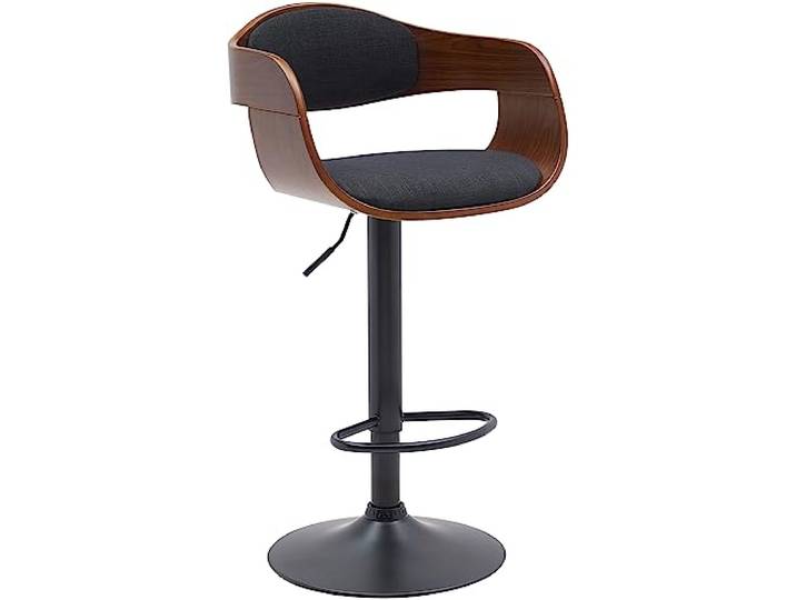 CLP Barhocker mit Lehne Kingston, Barstuhl gepolstert mit Kunstleder oder Stoffbezug, Tresenstuhl höhenverstellbar Metallgestell schwarz, Farbe: walnuss/schwarz, Material: Stoff