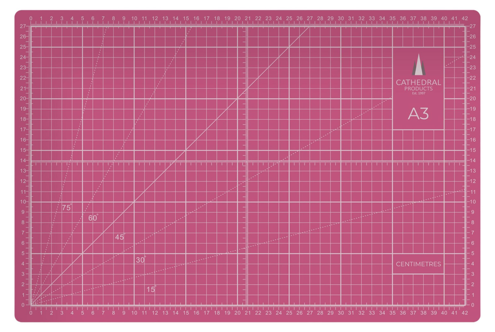 Dubbelzijdige snijmat A3 met metrisch en inch raster, 3 mm dik, roze