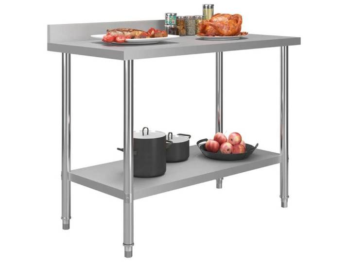 SALE 2025 Table Plan de Travail - de cuisine avec dosseret 120x60x93 cm Inox chill896010