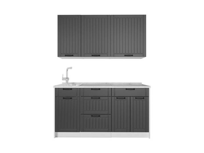Vicco Küchenzeile Fame-Line, Dunkelgrau/Weiß, 150 cm, AP Marmor