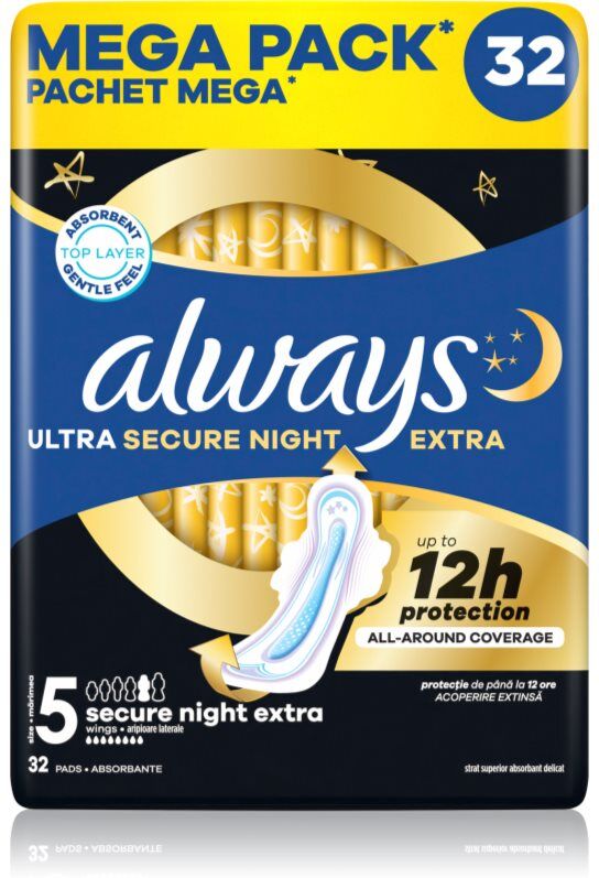 Always Ultra Secure Night Extra Size 5 serviettes hygiéniques pour la nuit 32 pcs