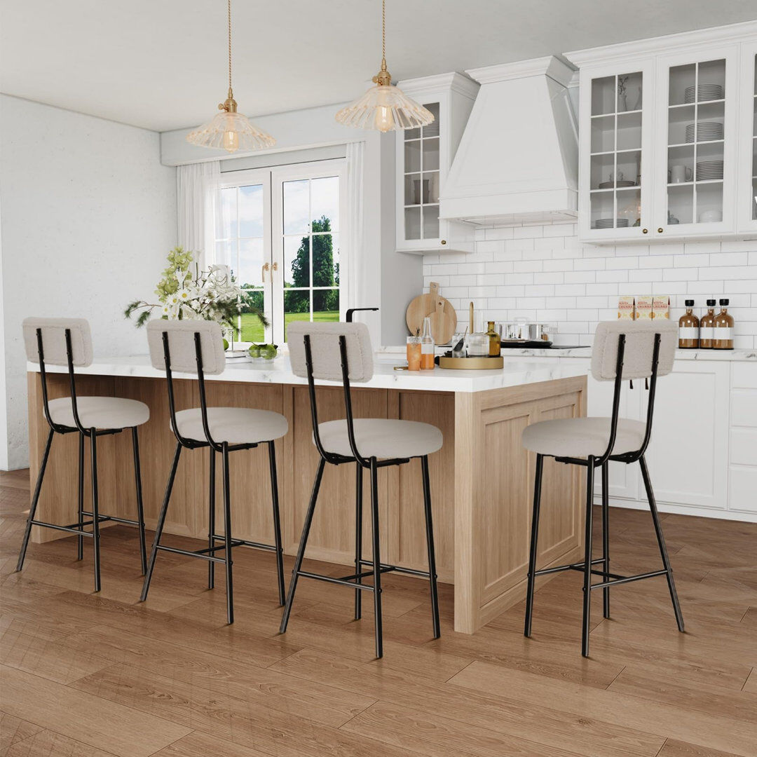 17 Stories Modern Upholstered Bar Stools with Curved Back Grey 94.5cm H X 40cm W X 52.5cm D