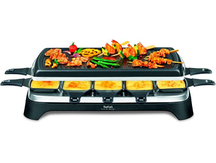 TEFAL Raclette Ambiance, inkl. Tischgrill-Funktion, abnehmbares Kabel , grau (schwarz, edelstahlfarben), B:52cm H:15cm T:28,5cm, Raclettes, spülmaschinengeeignete Platte, RE4588, Raclette