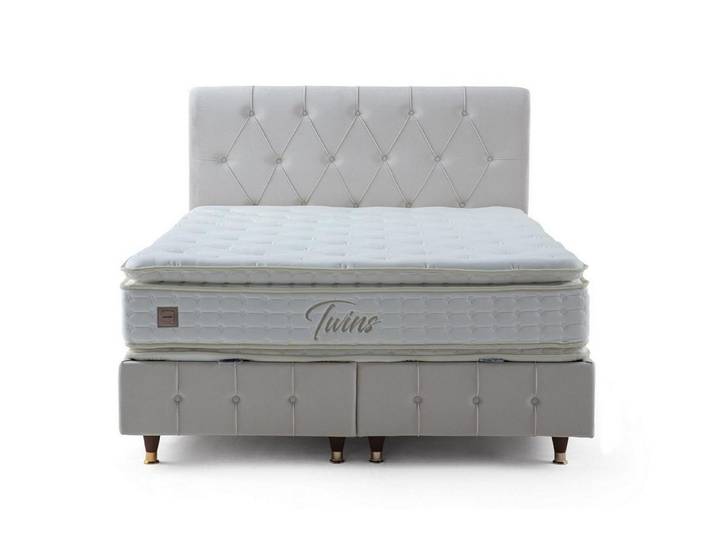 JVmoebel Boxspringbett Designer Bett in Weiß im Chesterfield-Stil mit Bettkasten (1-St)