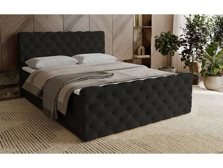 Boxspringbett Chester Samt mit Stauraum - Schwarz - 160x200 - H3 (70-100kg) - Luxusbetten24