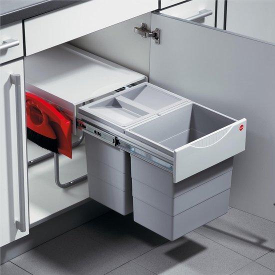 Mülleimer für die Küche, Tandem-System - Einbau-Mülleimer - Mülltrennung - Platzsparendes System - 2 x 20 Liter - Hellgrau