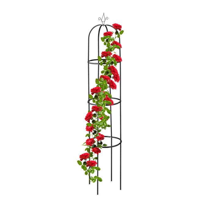 Relaxdays Obelisk Plantensteun Zwart, Hoogte: 190 cm