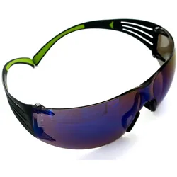 3M SecureFit 400 Schutzbrille, schwarz/grüne Bügel, Antikratz-Beschichtung, blaue Scheibe, verspiegelt, SF408AS-EU