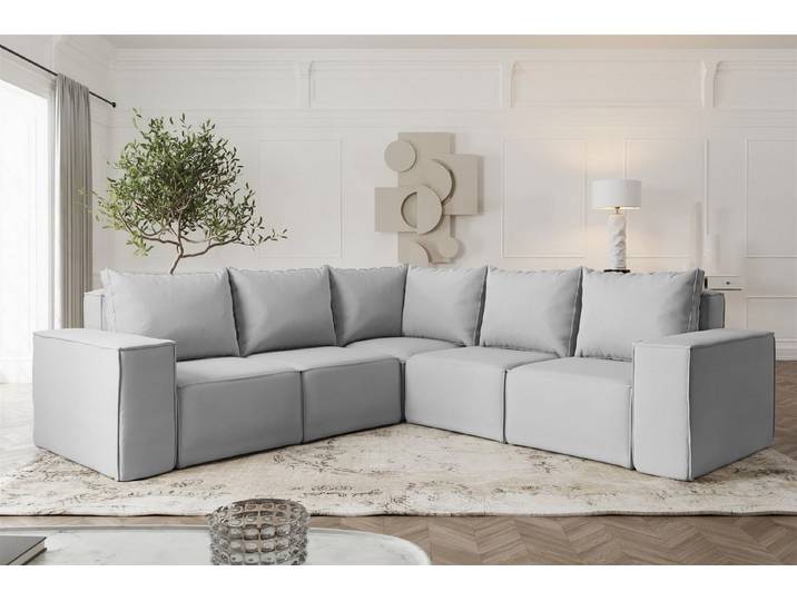 Fun Möbel Ecksofa Designerecksofa ESTELLE Seite Universal in drei Stoffen, Rücken echt bezogen