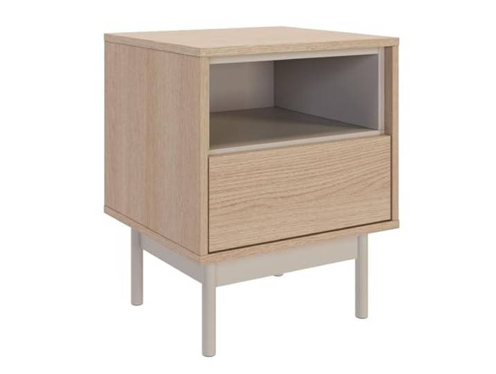 Selsey Nachttisch Lindberg Eiche/Kaschmir 45 cm – Schmaler Nachttisch mit Schublade und Nische, Moderner Stil, Hohe Metallfüße, Pflegeleicht, Funktional fürs Schlafzimmer