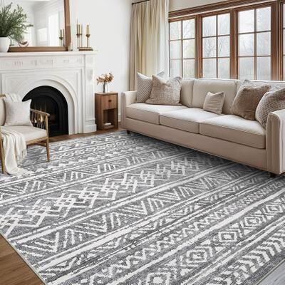 Garvee Rustic Geo Washable Soft Area Rug