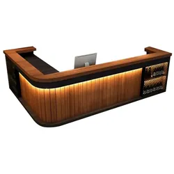 Bartresen, Empfangstheke in Holzoptik (mit Ecke) – Holzmaserungsdesign, geeignet für Bar, Restaurant & Café Braun 200x60cm 【Hutaohei 200 ZJ60】