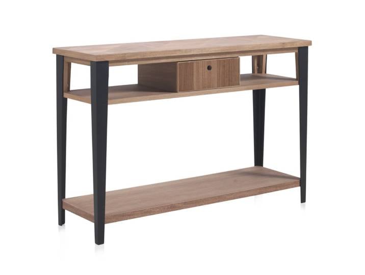 Console en frêne avec tiroir et pieds en métal