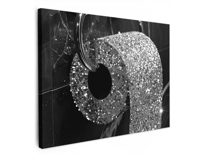 LEINWANDBILD WC - Toilettenpapier - Schwarz und weiß - Glitter Wandbilder 80x60 cm