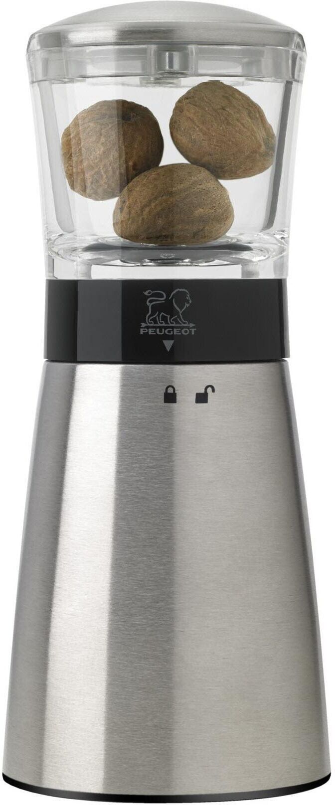 Gewürzmühle PEUGEOT "Daman", silber (silberfarben, transparent), H:15cm, Küchenmühlen, Gewürzmühle, 25 Jahre Garantie silberfarben, transparent Einheitsgröße