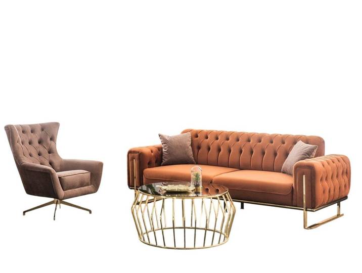 JVmoebel 3-Sitzer Elegantes Sofa-Set in Orange mit geschmackvoller Polsterung, 2 Teile, Made in Europe