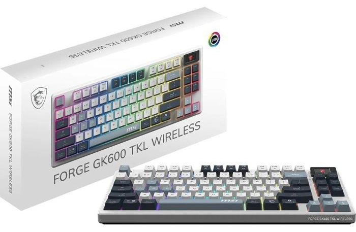 MSI FORGE GK600 TKL draadloos gaming toetsenbord met lineaire mechanische schakelaars en RGB-verlichting - Wit